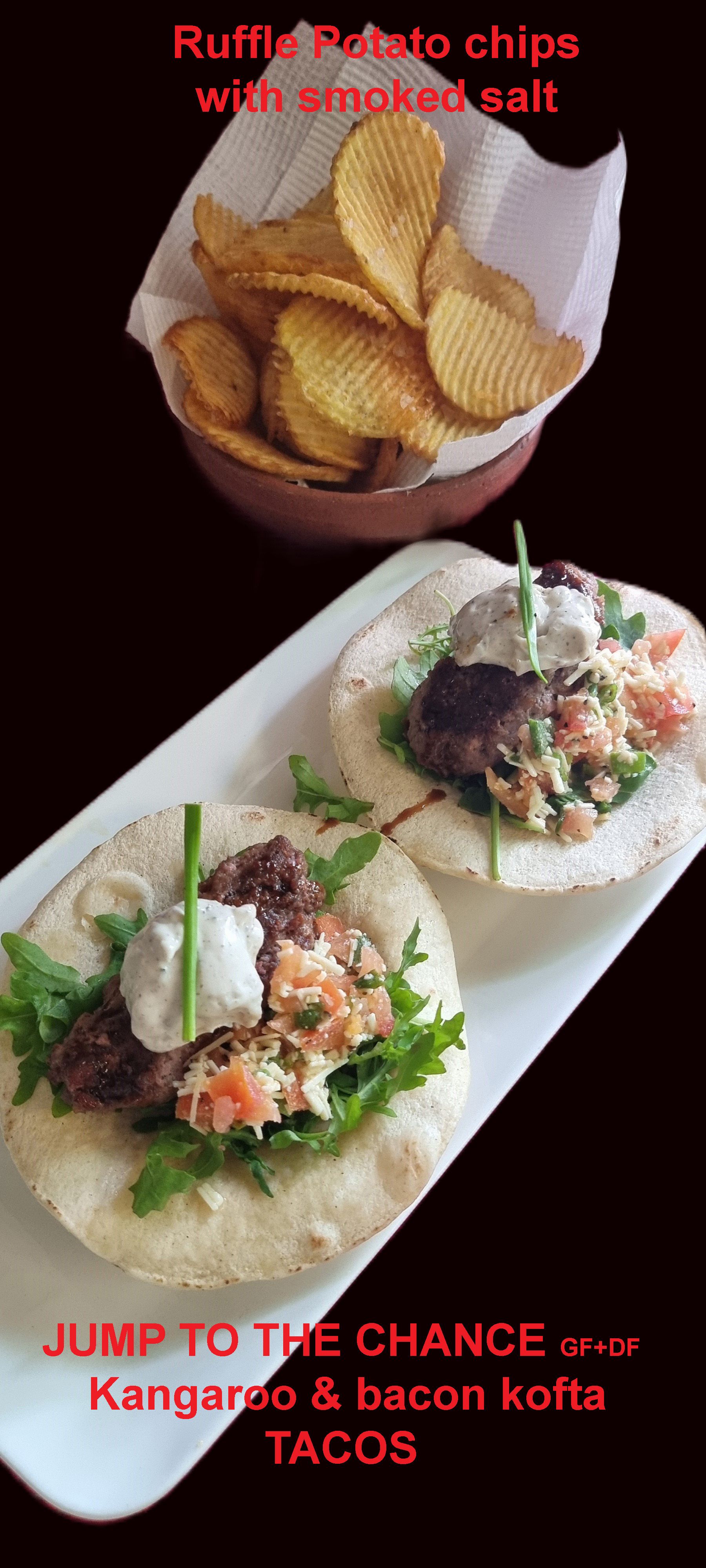 A White plate Topped with two Tacos and a bowl of chips — Wayne & Adele's Garden of Eating BYO Restaurant In South Townsville, QLD