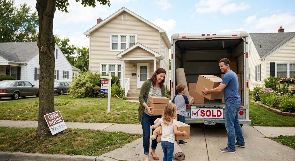 Family moving out of a sold home after completing a fast house sale process