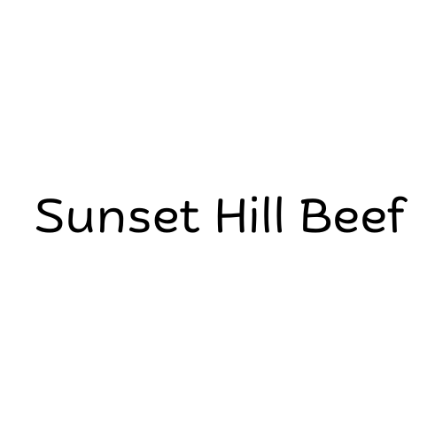Text reading “Sunset Hill Beef” on a plain white background