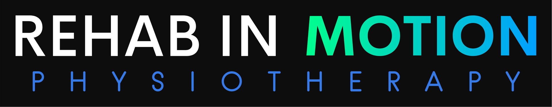 Rehab In Motion Physiotherapy logo in white, teal, and blue on a black background
Brand logo
Brand image