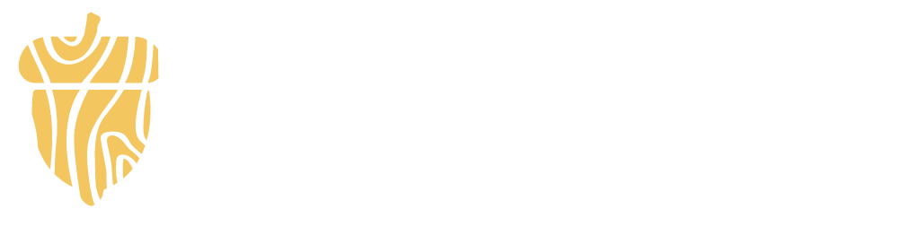 A yellow and black logo on a white background.