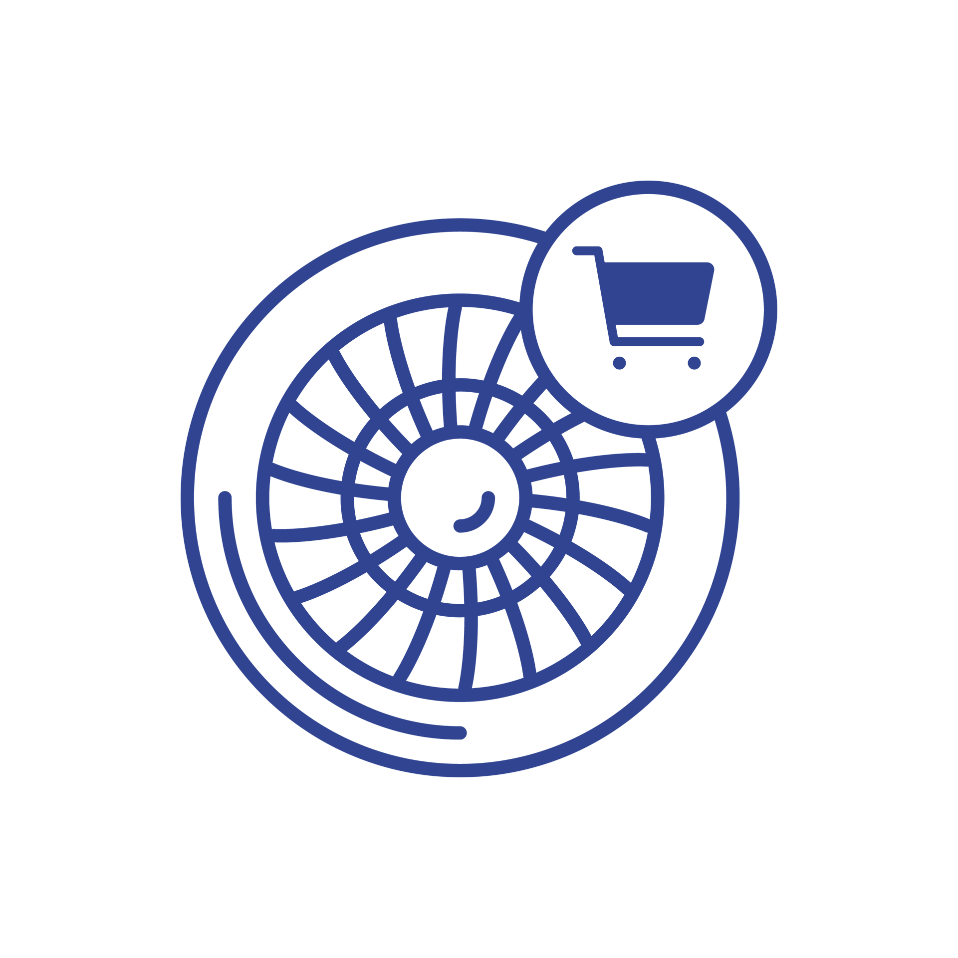A roulette wheel with a shopping cart icon next to it.