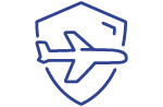 An icon of a shield with an airplane inside of it.