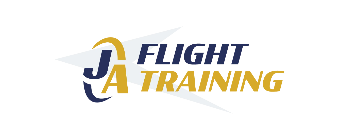 The logo for flight training is blue and yellow.