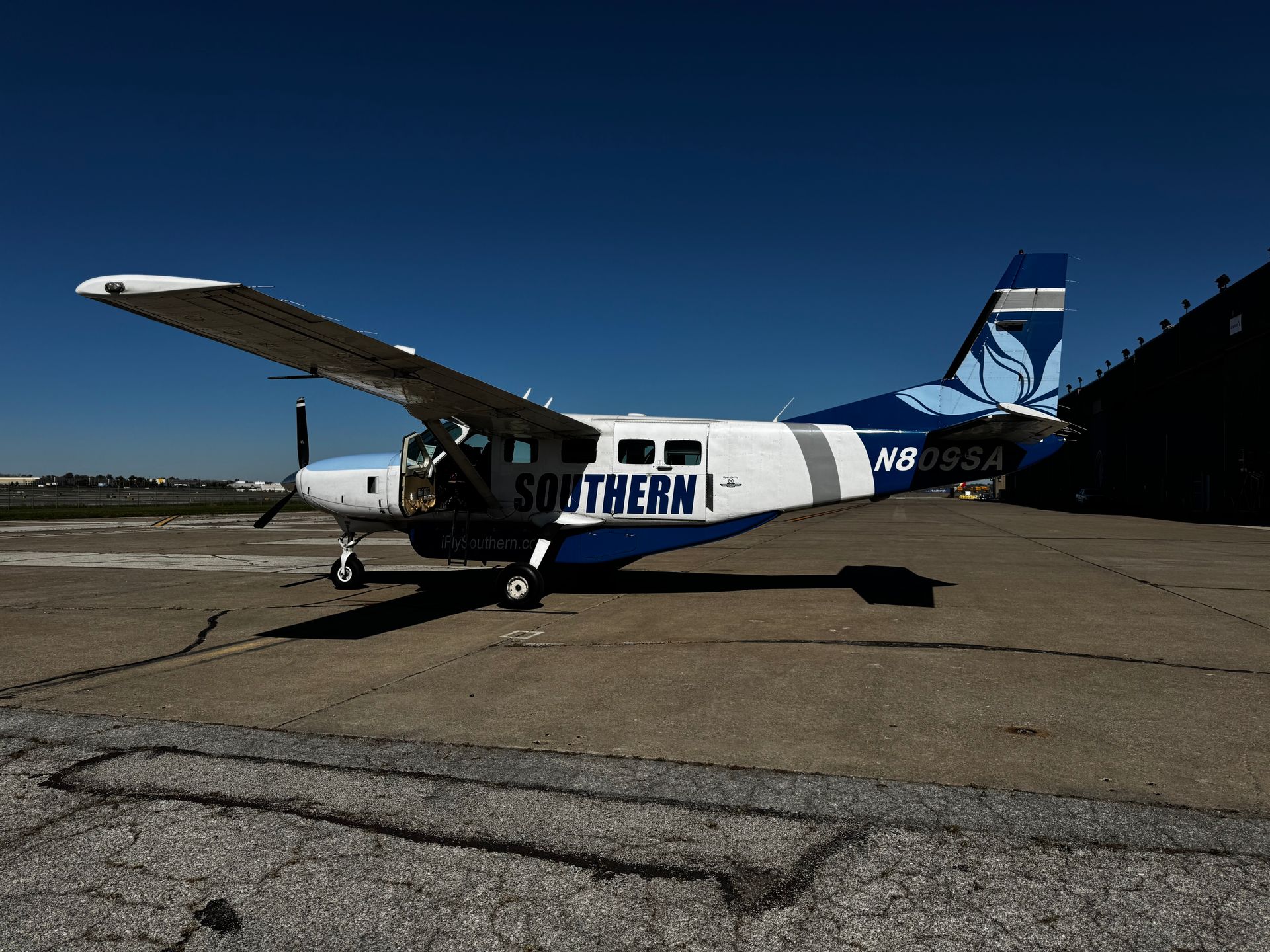 A small plane with southern written on the side