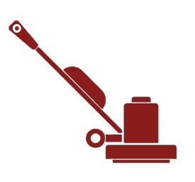 A red icon of a vacuum cleaner on a white background.