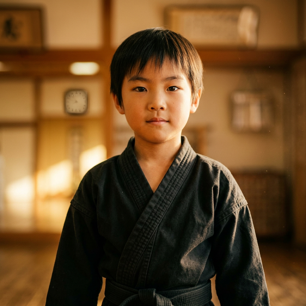 Person practicing a high kick in a sunlit martial arts studio with wooden floors and windows