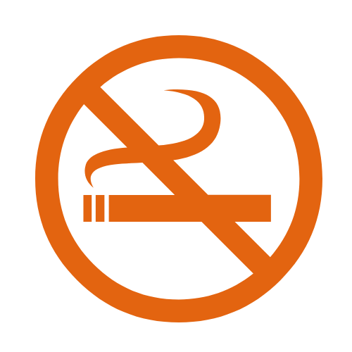 Orange no smoking sign with a cigarette crossed out inside a circle.