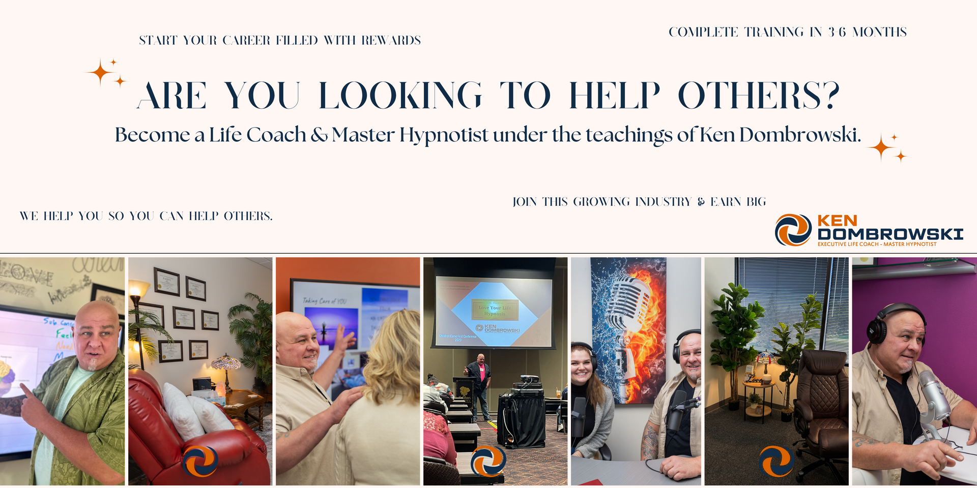 Collage of hospice care staff with the headline “Are you looking to help others?” and a volunteer recruitment message
