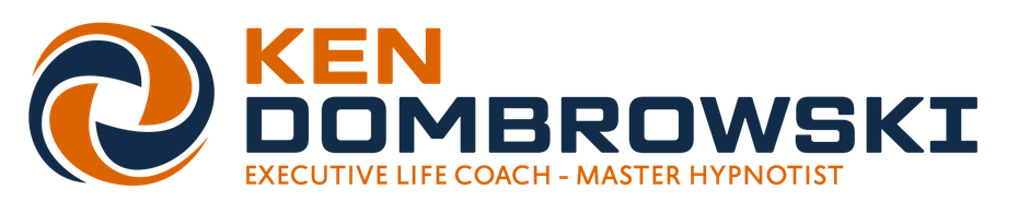Ken Dombrowski logo with orange and navy blue circular emblem and text on white background
