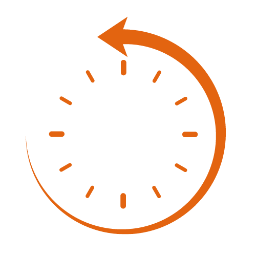 Orange circular arrow wrapped around clock face, suggesting time or refresh.