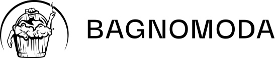 Logo “BAGNOMODA” in bianco e nero con l’icona di un cupcake in un cerchio.