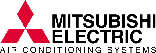 Mitsubishi Electric Air Conditioning Systems logo: Red diamond-shaped logo with three smaller red diamonds beneath it.