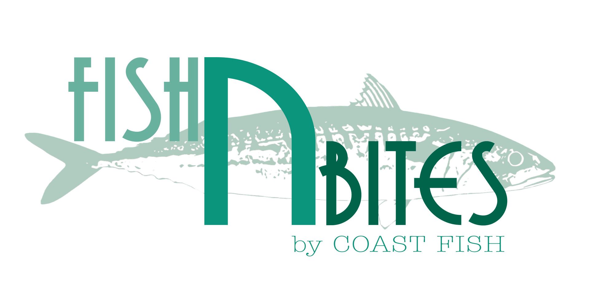 Het Fish Bites-logo met een turquoise vis en een grote gestileerde