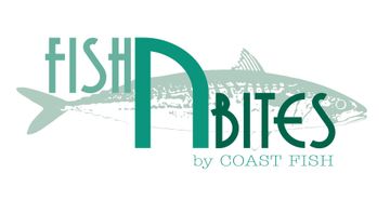 Het Fish Bites-logo met een turquoise vis en een grote gestileerde
