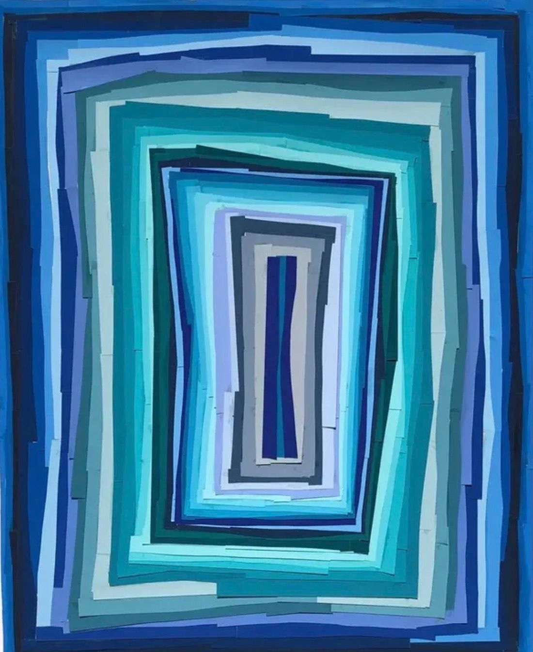 A painting of a blue square that looks like an optical illusion