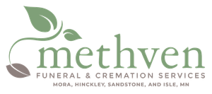 Methven Funeral & Cremation Services logo with green leaf and gray flower icon, white background