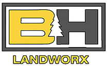 Logo for BH Landworx with yellow "B" and black "H" separated by a pine tree silhouette, with "LANDWORX" below in yellow.