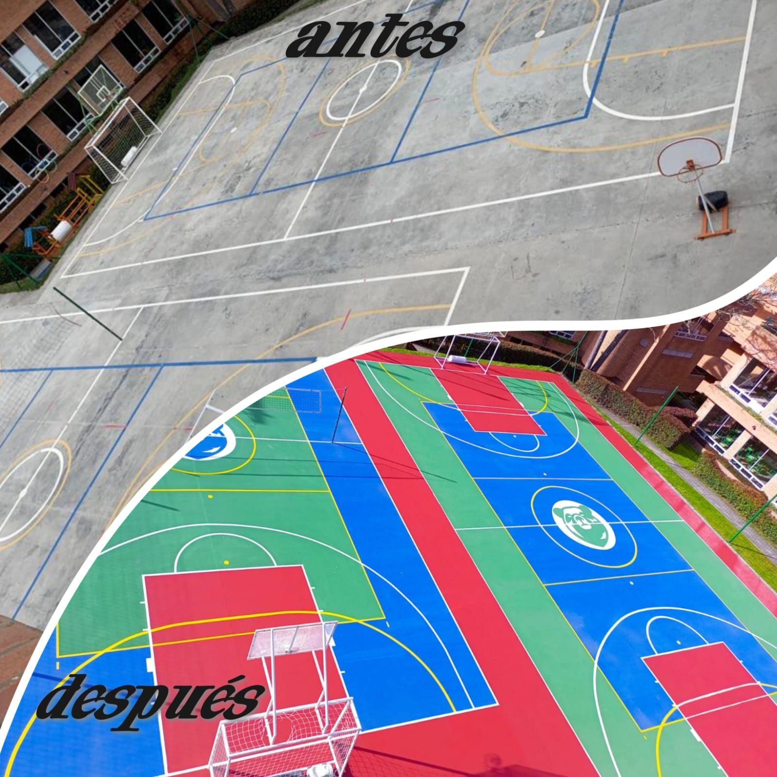 Antes y después de una cancha deportiva. 