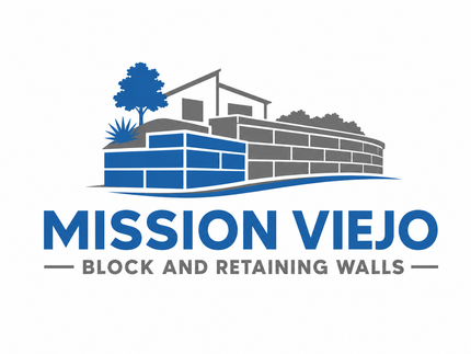 Mission Viejo Block & Retaining Walls logo with a blue and gray block wall icon and clean professional branding.