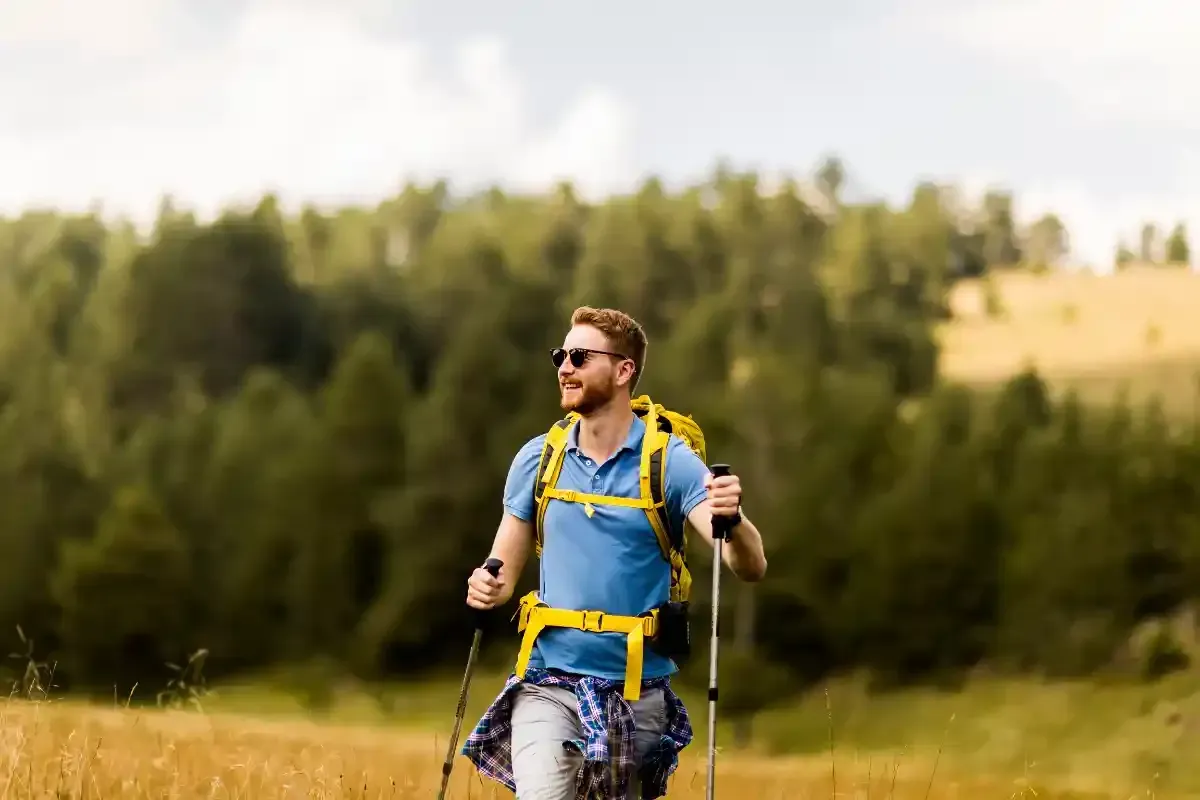 Man hiking through the mountains