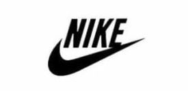 A black and white nike logo on a white background