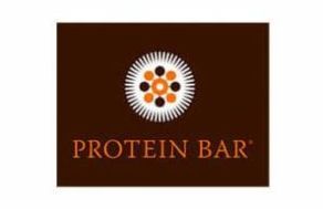 A logo for a protein bar with a flower on it