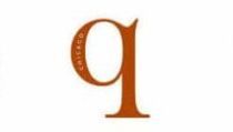 A close up of a letter q on a white background.