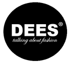 DEES fashion logo in white on a black circle, with the tagline “talking about fashion”