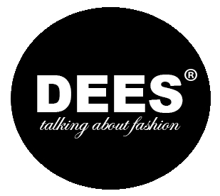 DEES fashion logo in white on a black circle, with the tagline “talking about fashion”