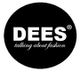 DEES fashion logo in white on a black circle, with the tagline “talking about fashion”