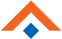 An orange chevron shape pointing upward above a solid blue diamond.