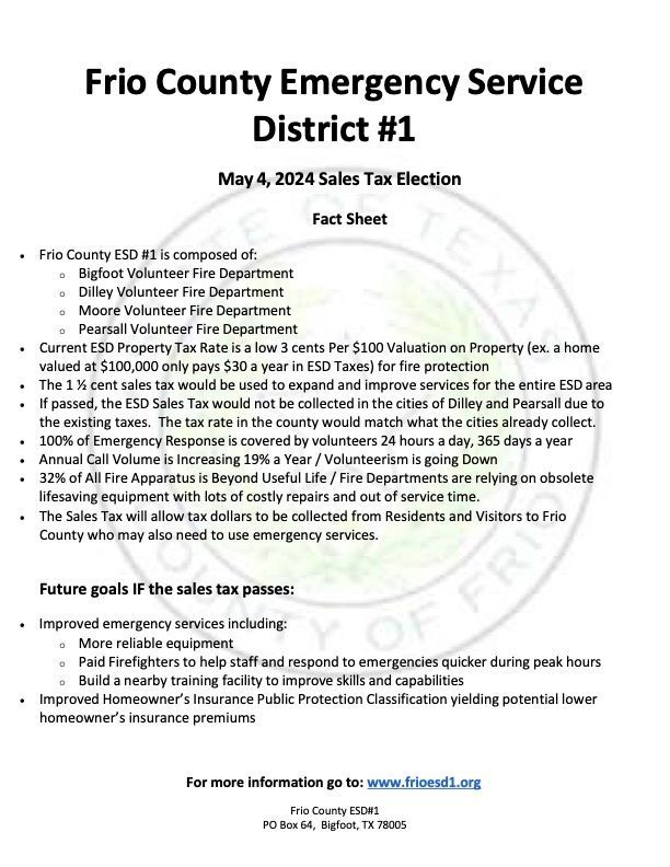 This is a Frio county emergency service district # 1 fact sheet.