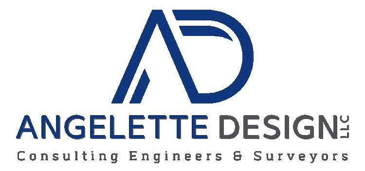 Blue “AD” logo with Angellette Design, Consulting Engineers & Surveyors text on white background