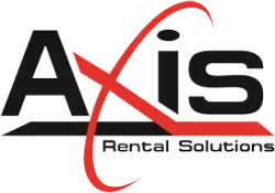 Axis Rental Solutions logo with black text and red swoosh on a white background