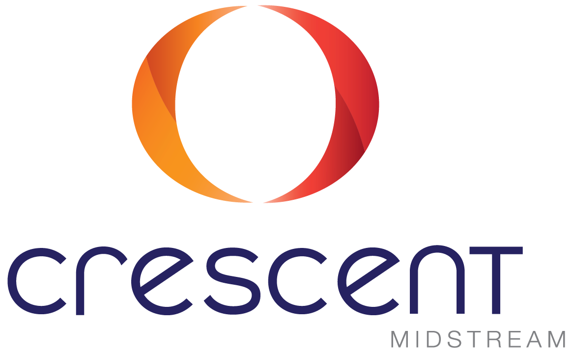 Crescent Midstream logo with orange-red circular mark and navy text on white background