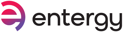 Entergy logo with magenta and purple icon and black text