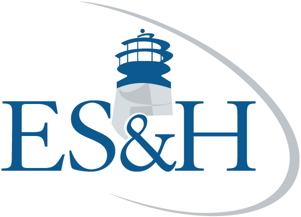 ES&H logo with blue lighthouse and gray swoosh on white background