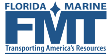 Florida Marine Transport logo in blue and white with the slogan “Transporting America’s Resources”