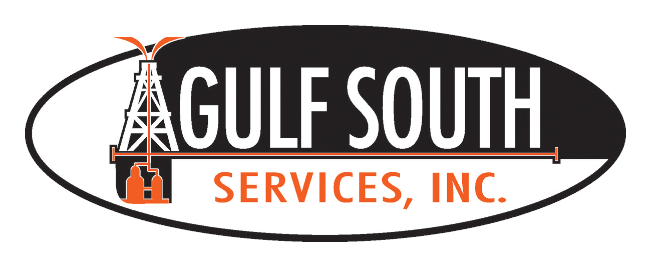 Gulf South Services, Inc. logo with black oval, orange accents, and oil rig icon