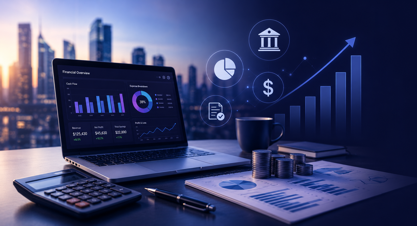 Financial growth charts and investment analytics
