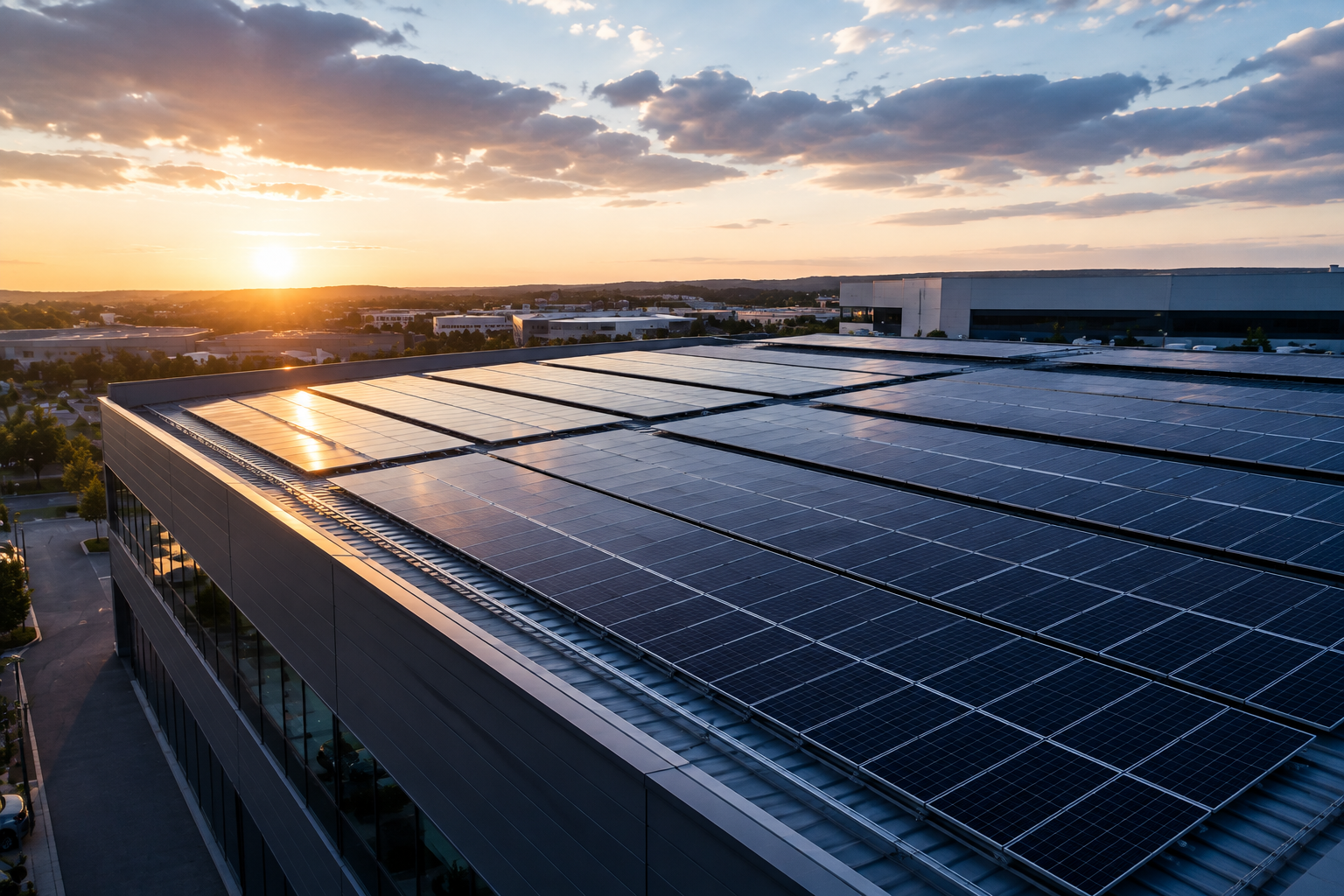 Commercial rooftop solar panel installation