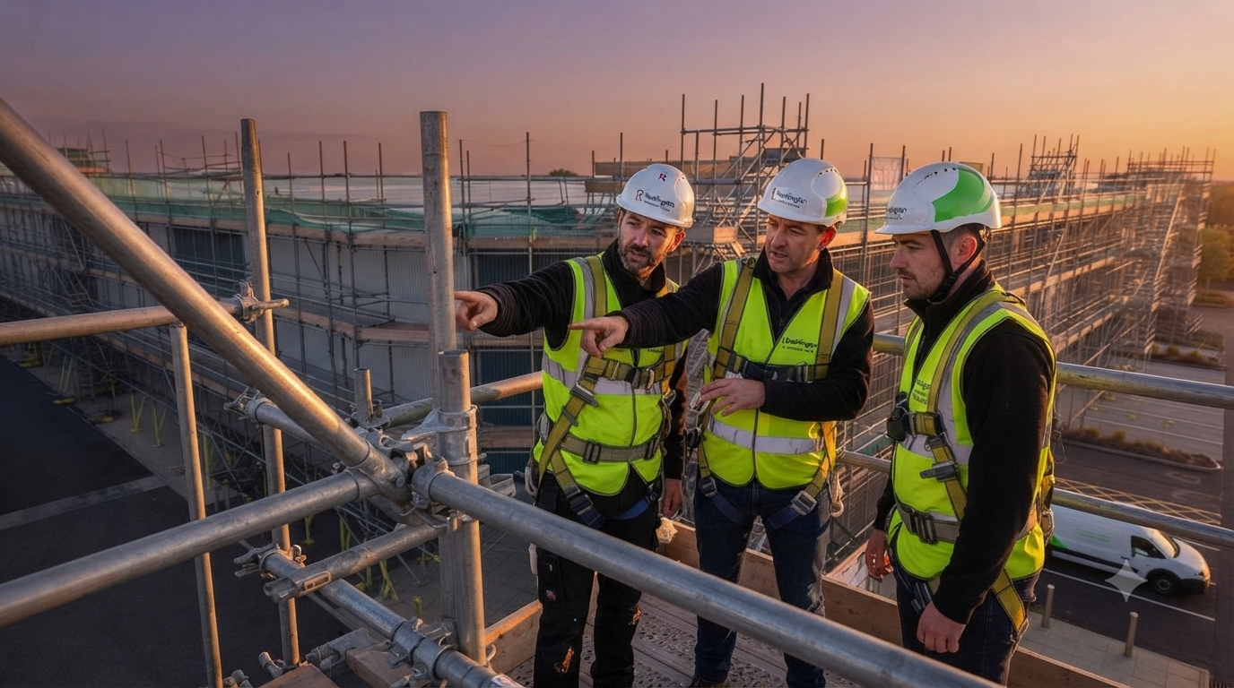 Scaffolding team on construction site