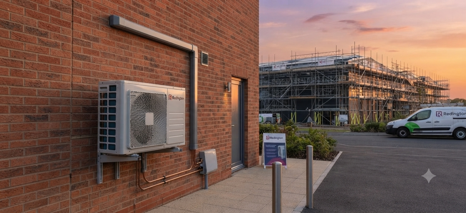 Air conditioning unit installed on building exterior