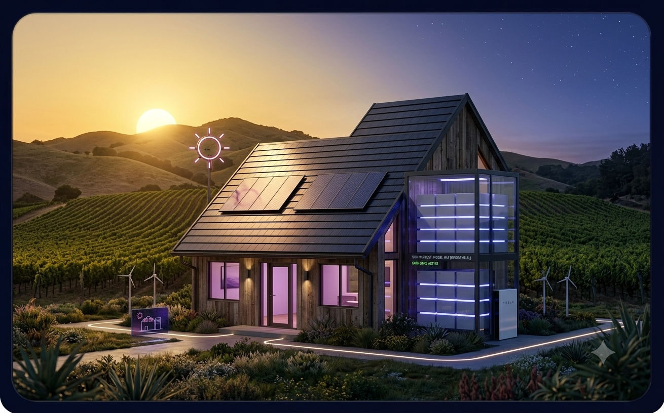 Home with solar panels and battery storage