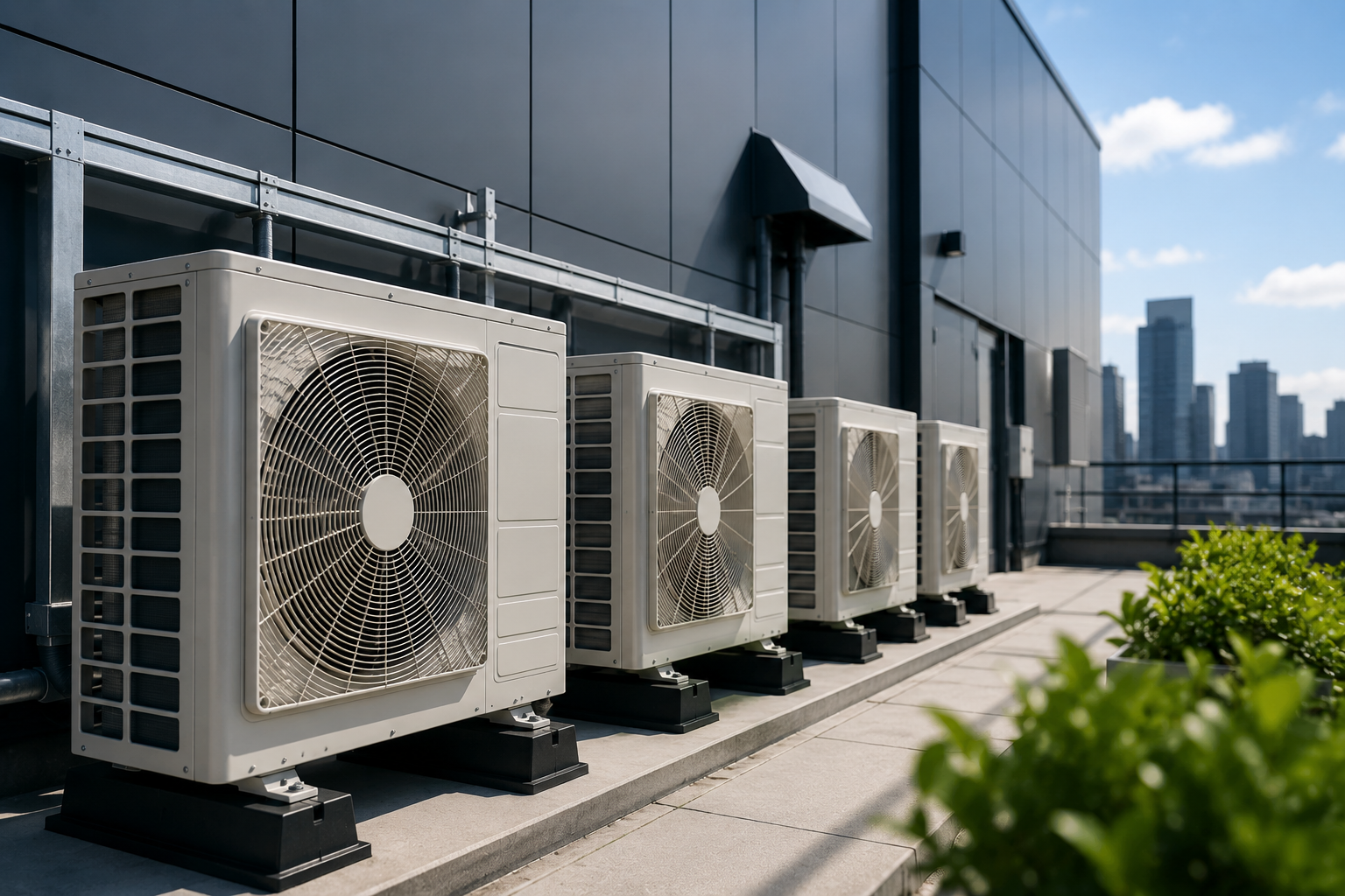 Heat pump units installed outside city building