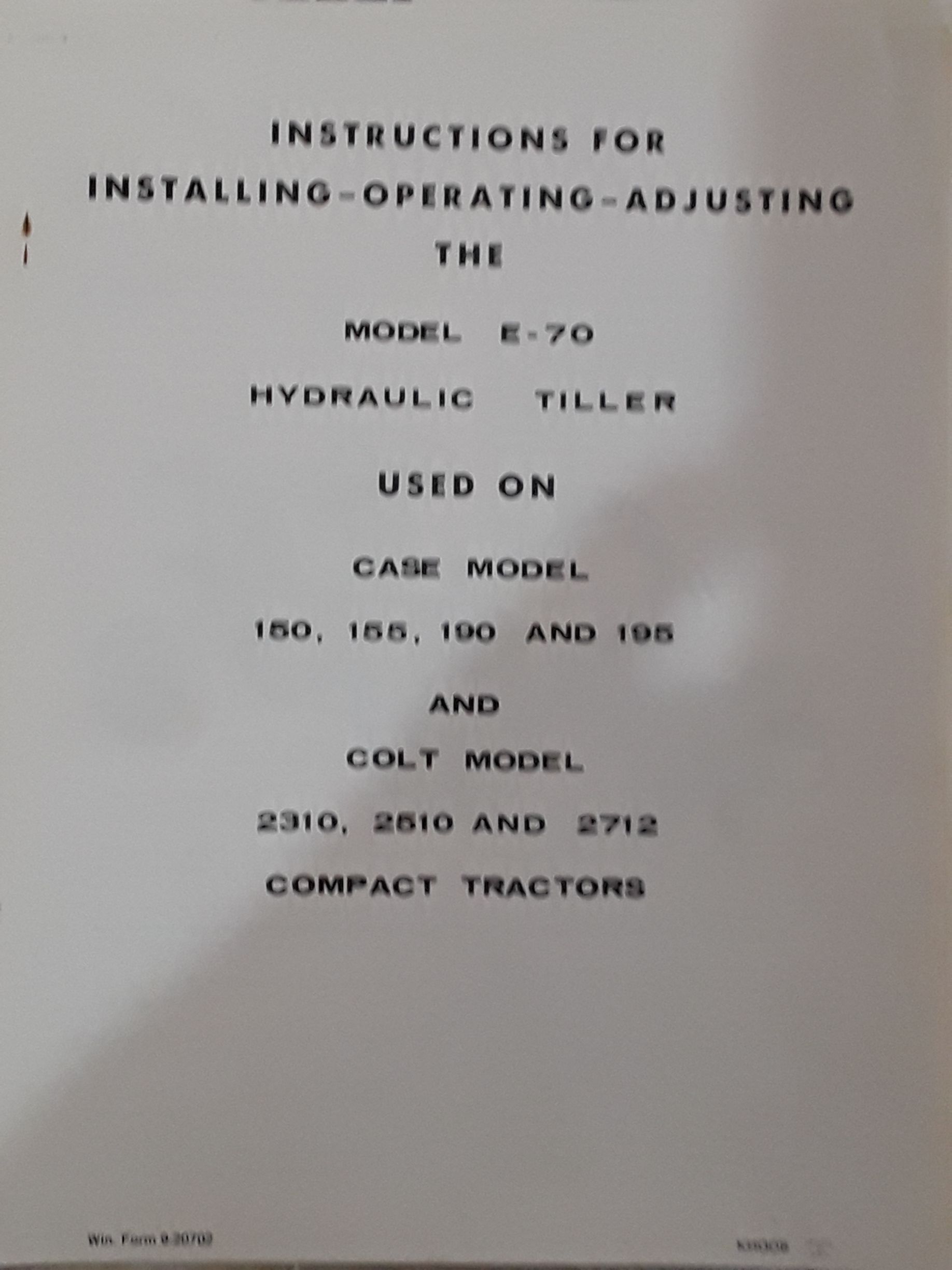 9-20702 OM MODEL E70 TILLER