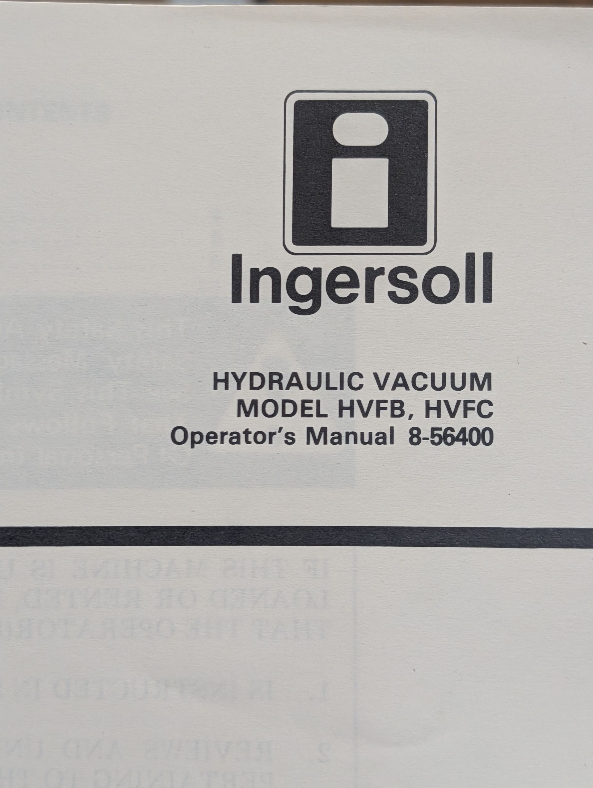 8-56400 OM HYDRAULIC VACUUM HVFB HVFC