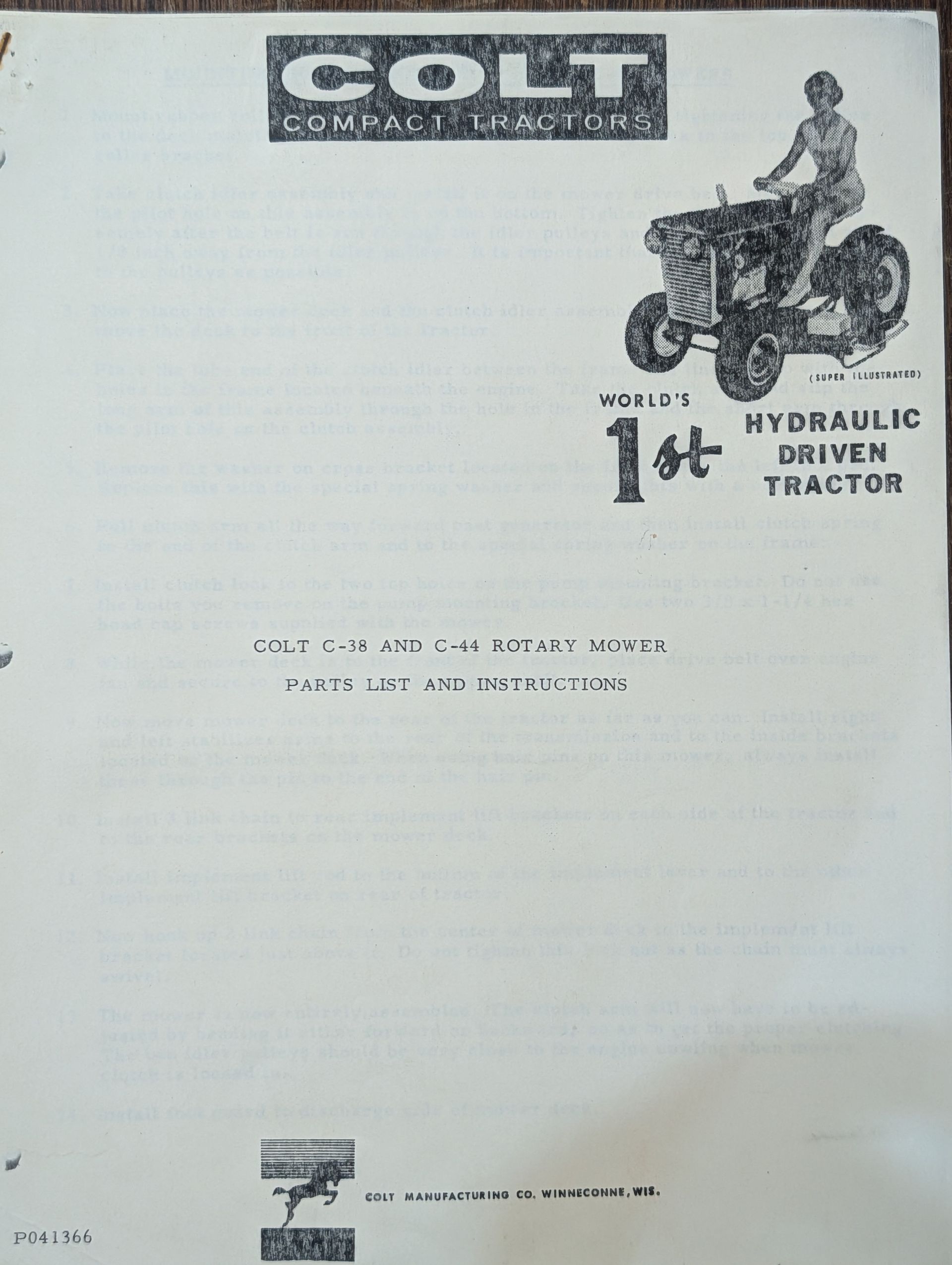 P041366 OM COLT C-38 AND C-44 ROTARY MOWER