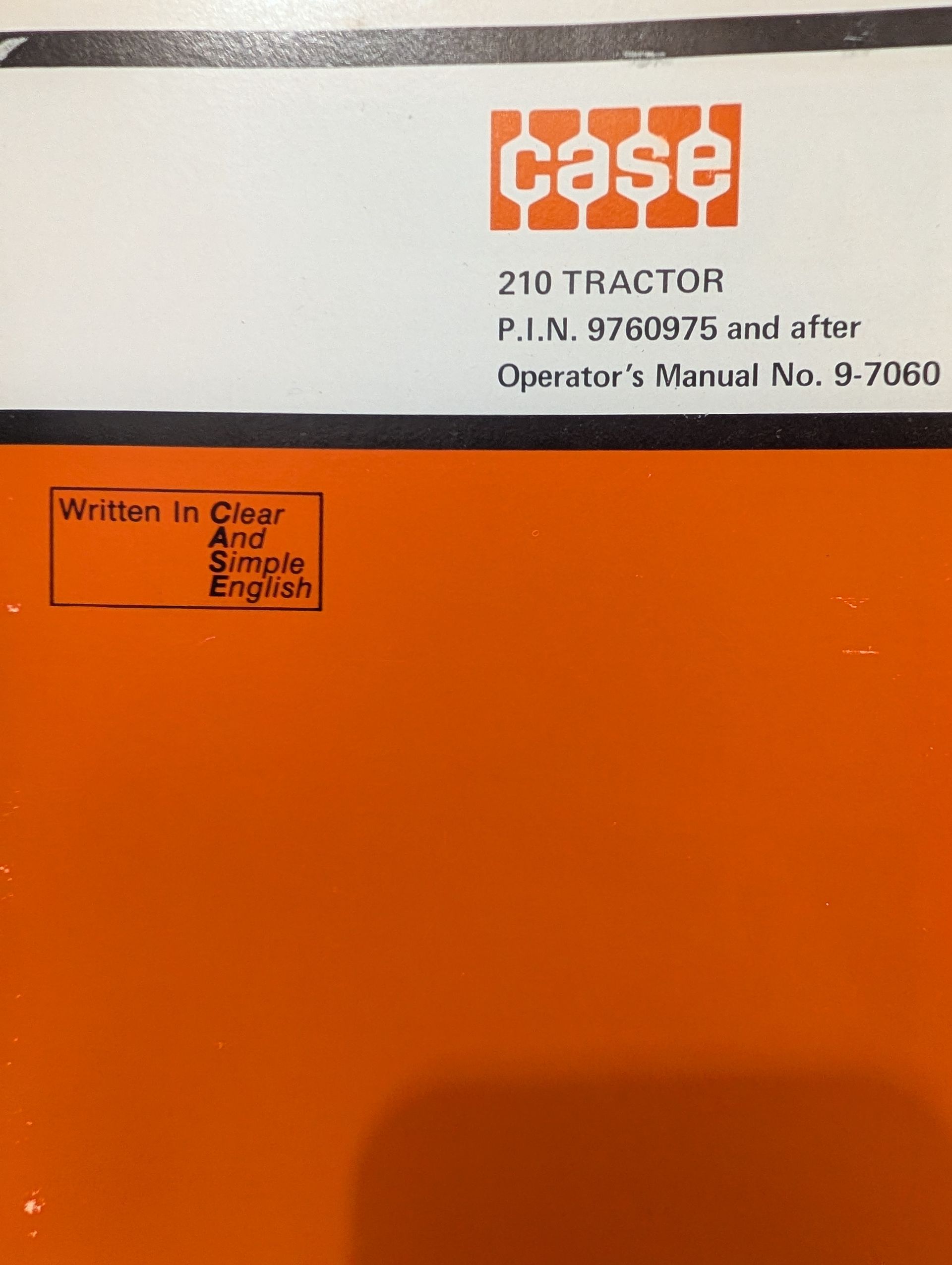 9-7060 OM 210 TRACTOR PIN 9760975 AND AFTER